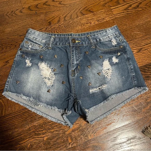 Pants - Free Culture Gold Leopard Jean Shorts